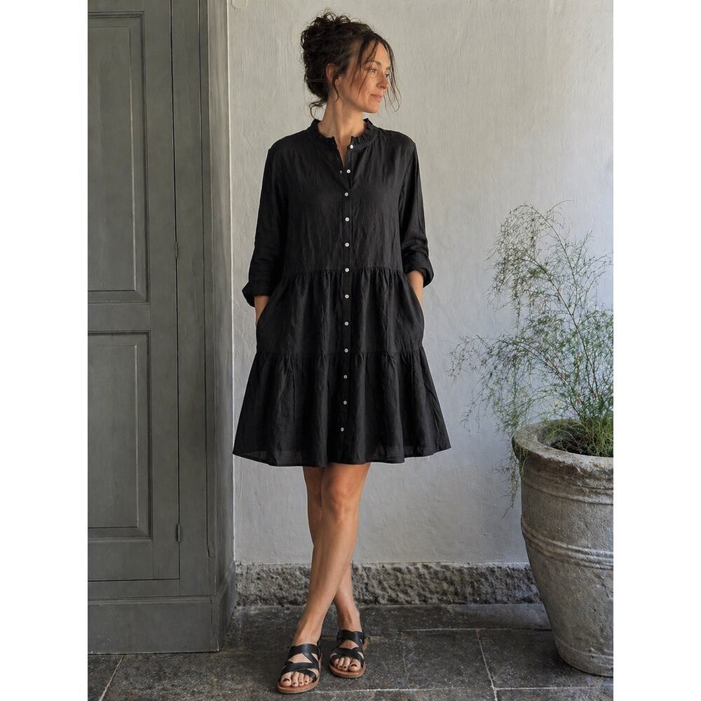 Alice Walk Black Linen Tiered Shirt Dress XL NWT Lagenlook Minimalist